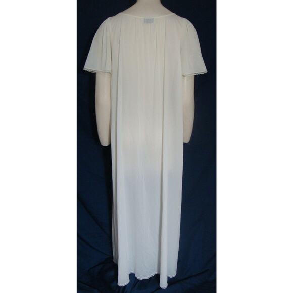 Vintage VANITY FAIR Nightgown SZ S Lace Slinky Short Sleeve Cream Long Nightie - Picture 2 of 4